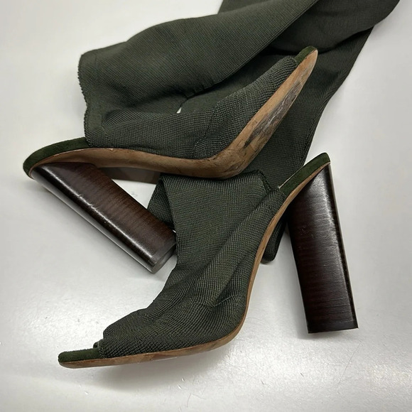 Yeezy Season 2 Thigh High Open Toe Sock High Heeled Boots Olive Green Size 37 - Picture 6 of 12